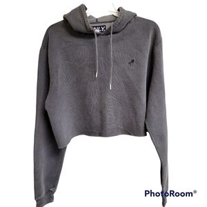 ONLY Grey Cropped‎ Sweatshirt Pullover Drawstring Hoodie